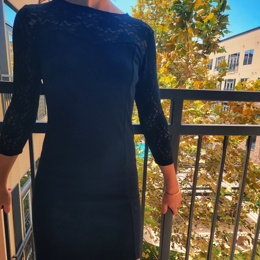 Black lace top cocktail dress